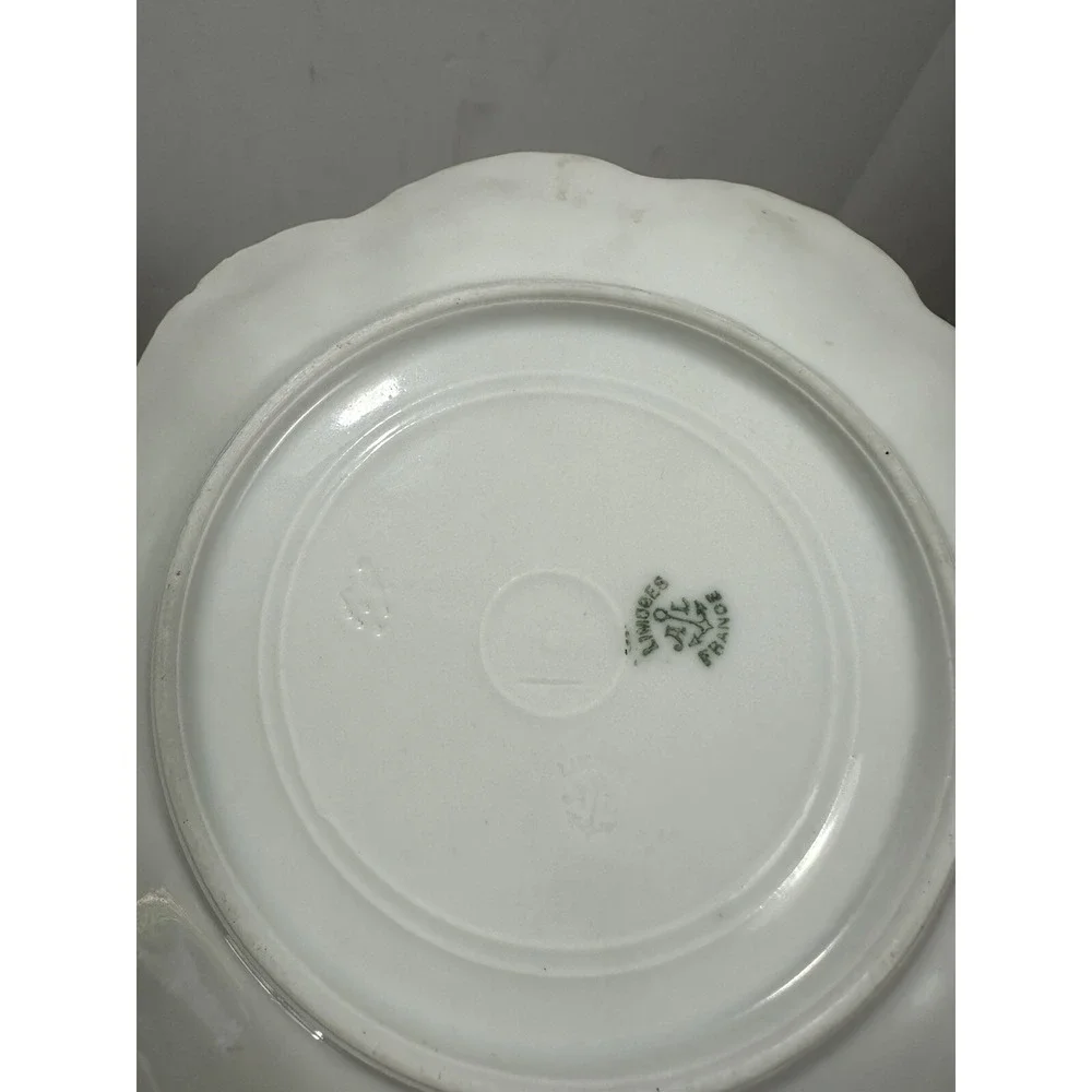 LIMOGES France Set 4 Salad/Dessert Plates Pink Flowers Scalloped Rim 6.5